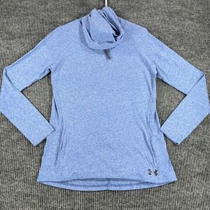 Under Armour Pullover Shirt Womens Medium Blue Long Sleeve Hooded Loose Fit Heat